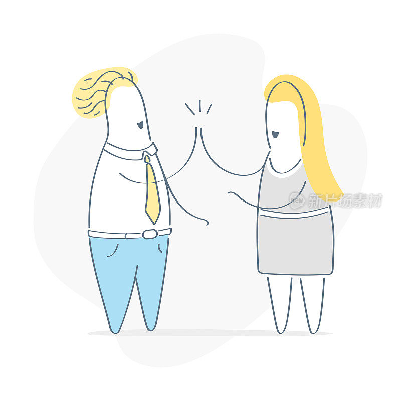 Good job! Two cheerful business persons giving high five at office meeting